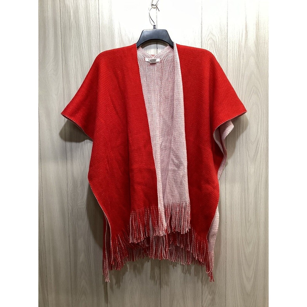 STYLE 101 Women's (One Size) Red‎ Textured Sweater Poncho Shawl Acrylic